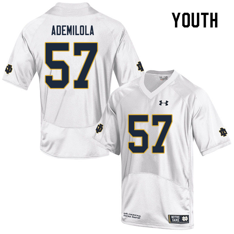 Youth NCAA Notre Dame Fighting Irish #57 Jayson Ademilola Stitched College Under Armour Authentic White Football Jersey ET10K21BX